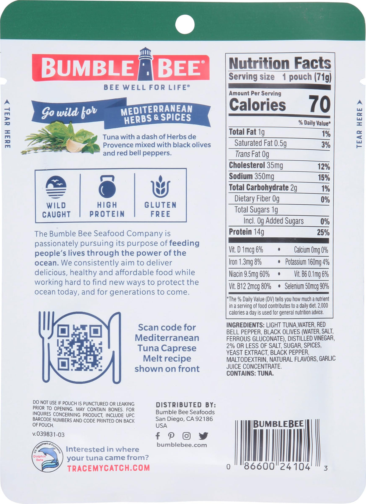 Bumble Bee pantry-friendly tuna pouch travels well for camping
