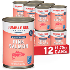 Bumble Bee pink salmon can on shelf for quick, protein-packed meals.