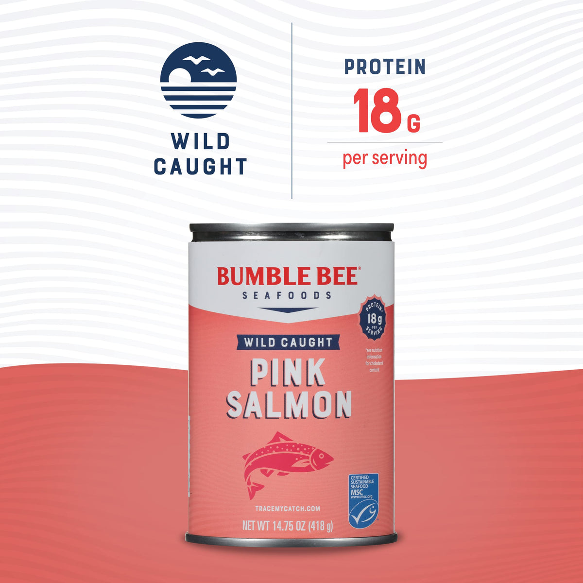 Bumble Bee pink salmon chunks close-up showing chunky texture for tacos.