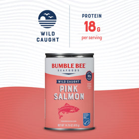 Bumble Bee pink salmon chunks close-up showing chunky texture for tacos.