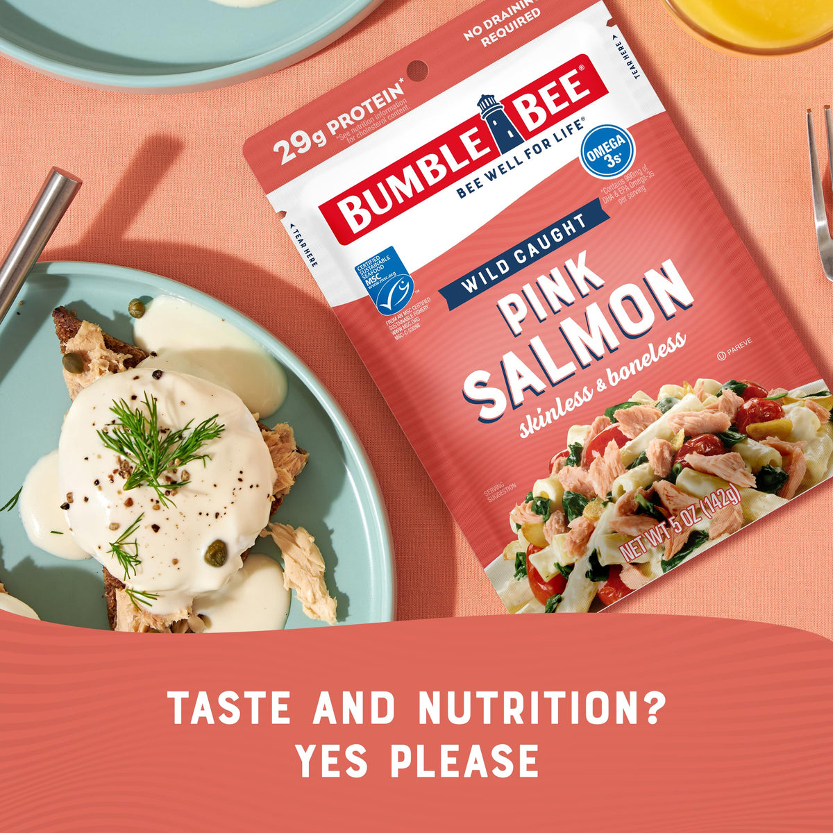 Bumble Bee wild caught pink salmon in a pouch for wraps.