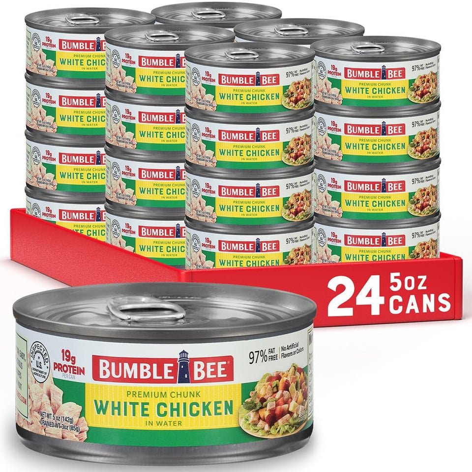 Bumble Bee premium chicken breast rib meat in water, ready to use in meals.