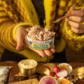 Opened can of Bumble Bee Prime Tonno—quick, versatile ingredient for meals.