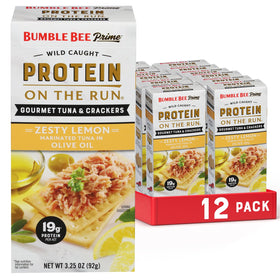 Bumble Bee Prime Tuna on the Run Kit can with olive oil and lemon, protein-packed snack.