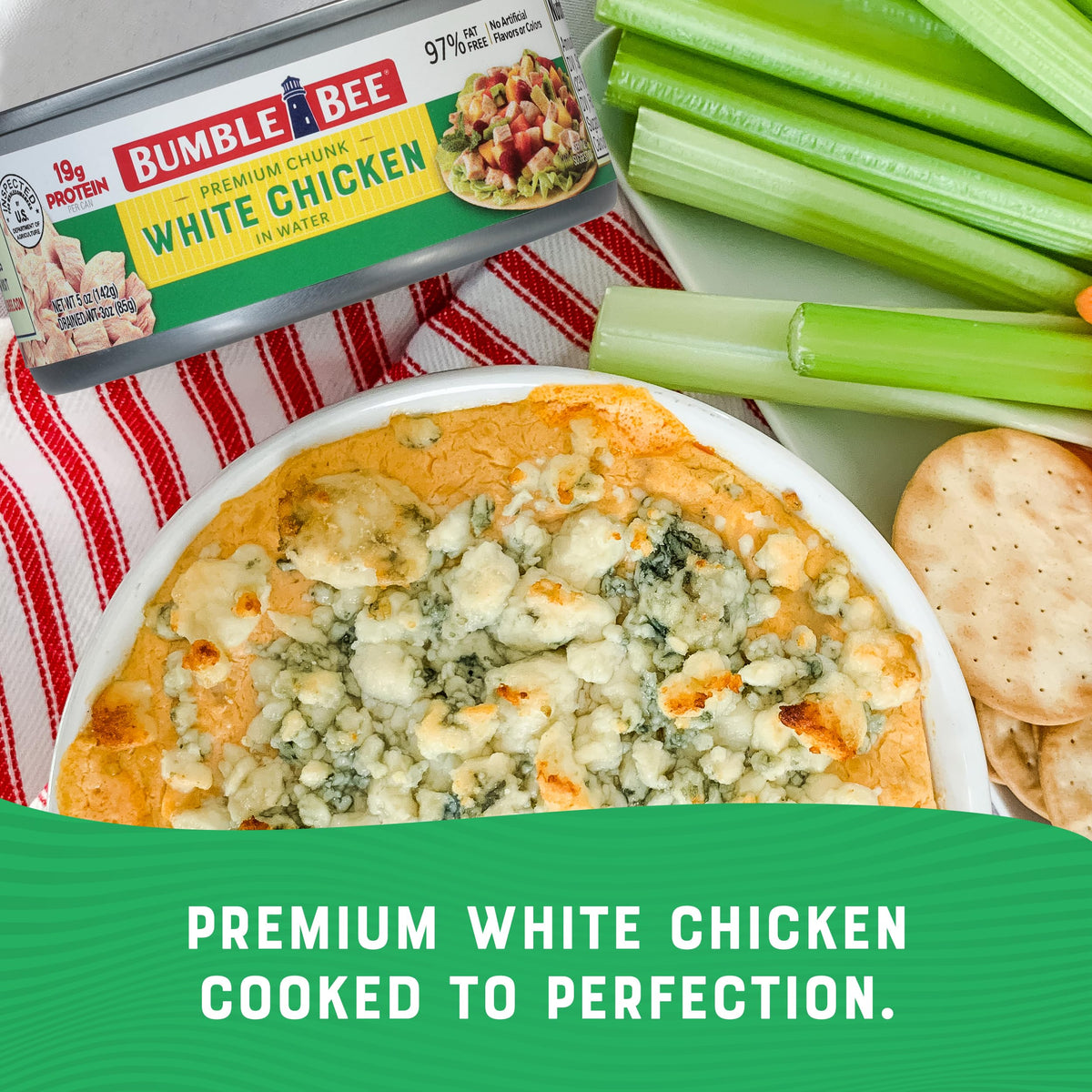 Bumble Bee ready-to-eat chicken breast chunks ideal for quick prep.