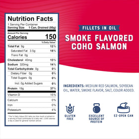 Bumble Bee salmon can label detail, gluten-free and kosher certified.