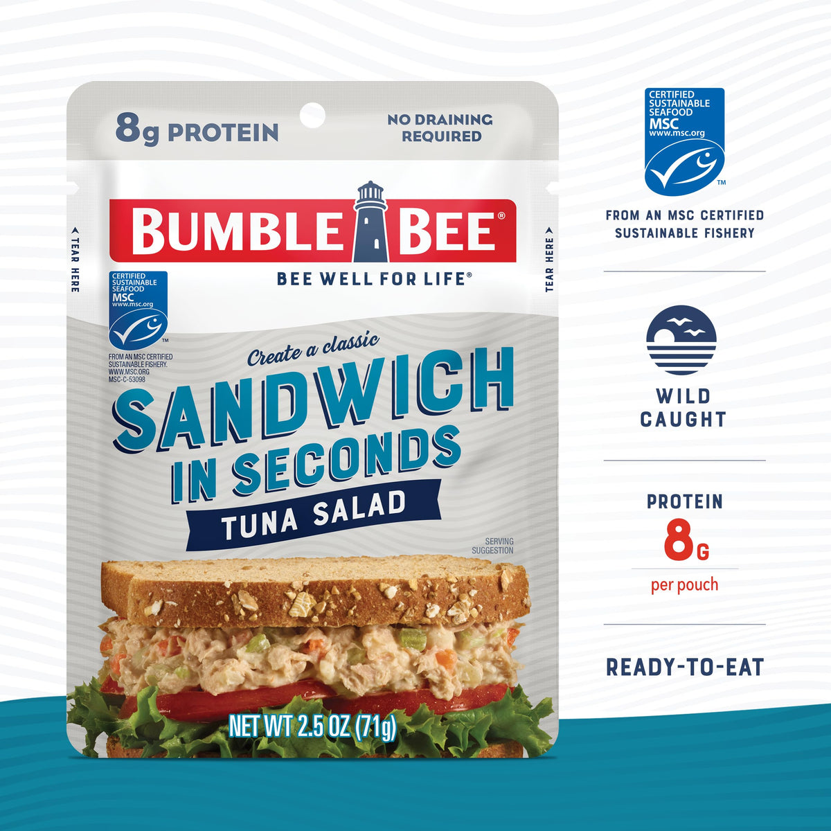 Bumble Bee tuna salad open pouch ready to eat anywhere
