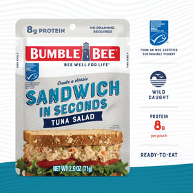 Bumble Bee tuna salad open pouch ready to eat anywhere