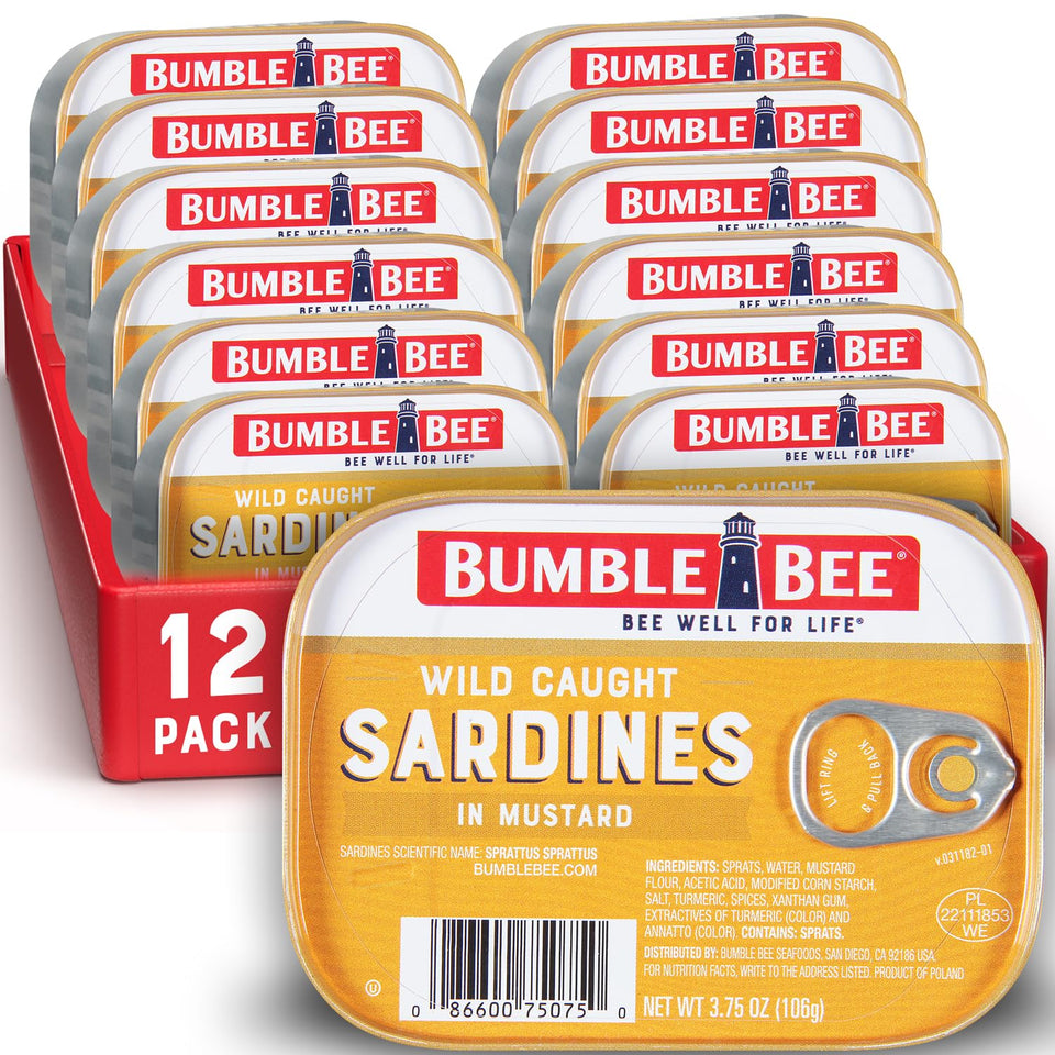 Bumble Bee sardines in mustard sauce tin — ready for a protein-packed snack.