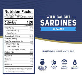 Close-up of Bumble Bee sardines in water showing protein-rich texture.