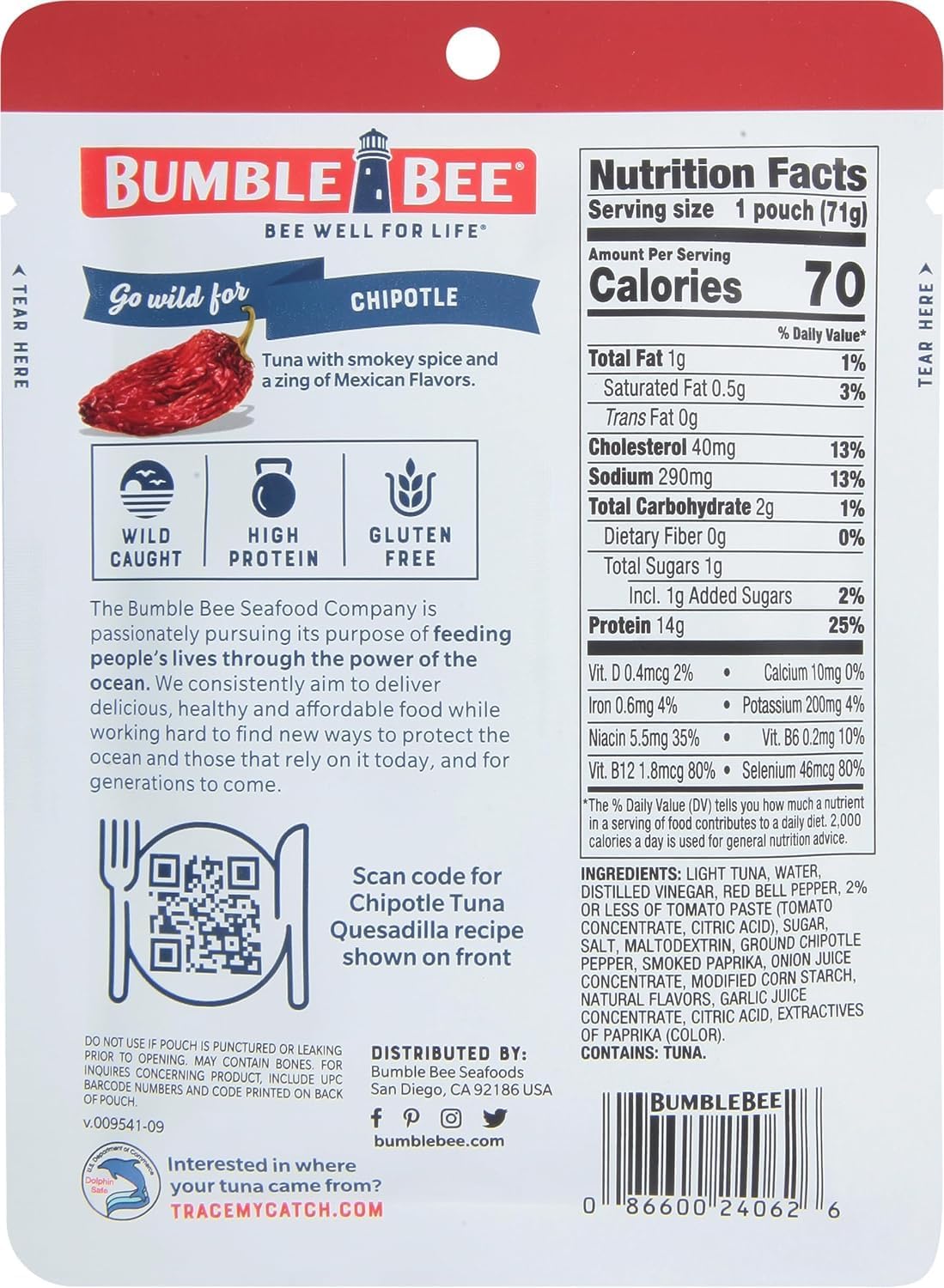 Bumble Bee shelf-stable tuna pack suitable for pantry or travel.