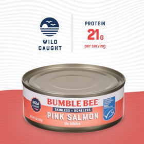 Bumble Bee skinless boneless salmon chunks ideal for quick meal prep and mixing into recipes.