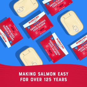 Bumble Bee smoke salmon serving, convenient protein snack option.