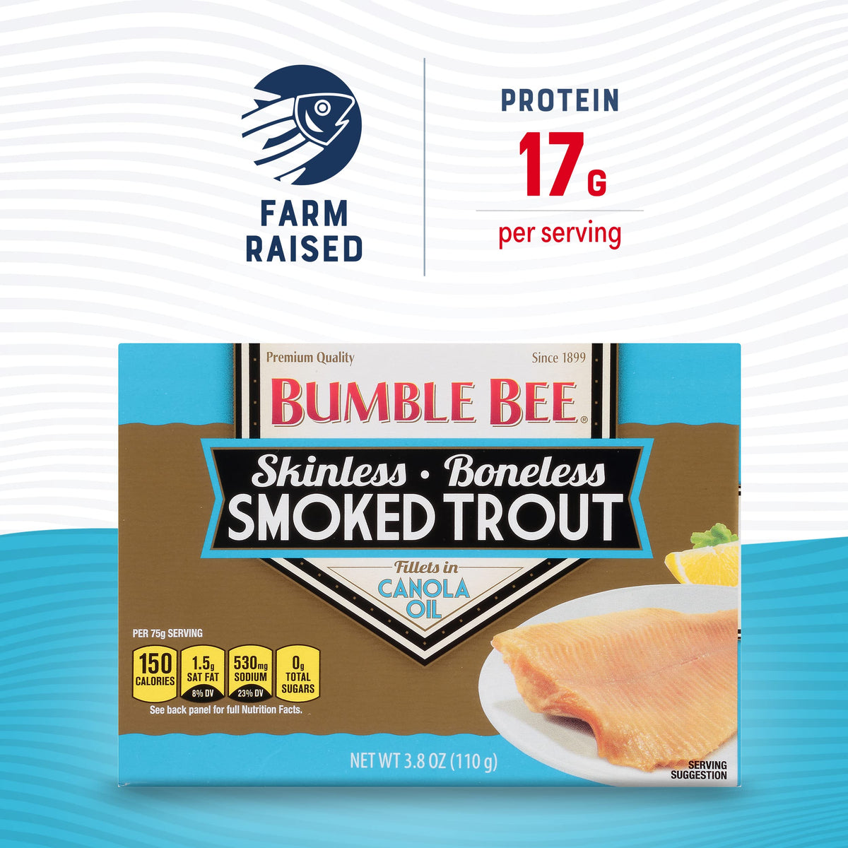 Bumble Bee smoked trout snack plate featuring convenient, ready-to-eat fish bites