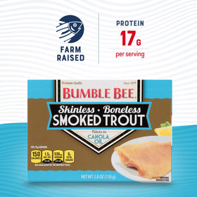Bumble Bee smoked trout snack plate featuring convenient, ready-to-eat fish bites