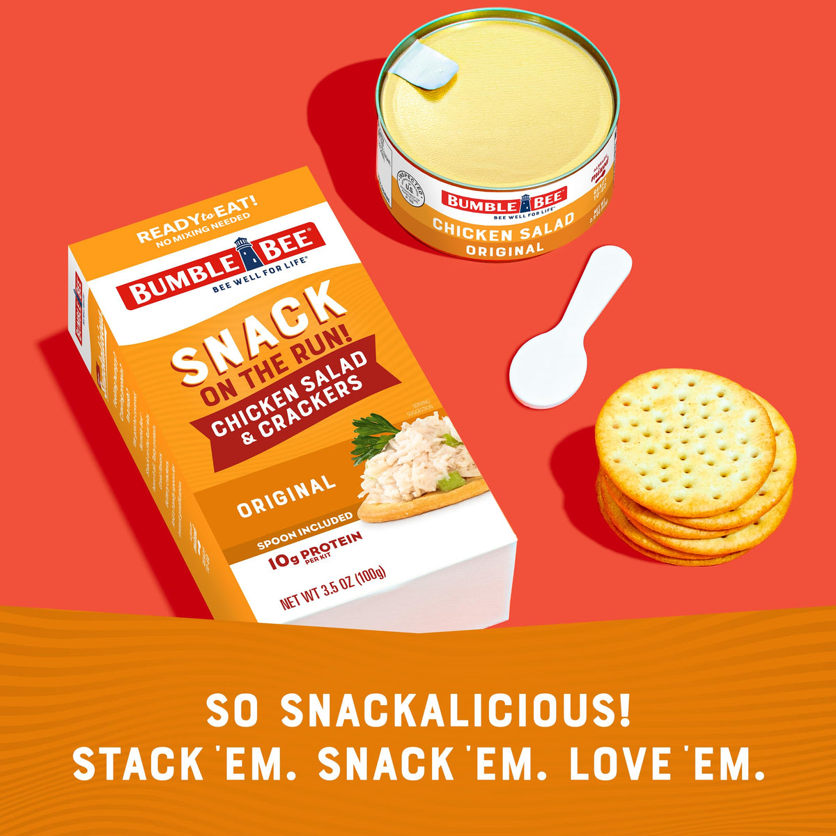 Bumble Bee Snack on the Run back-of-package shows 10g protein per serving.