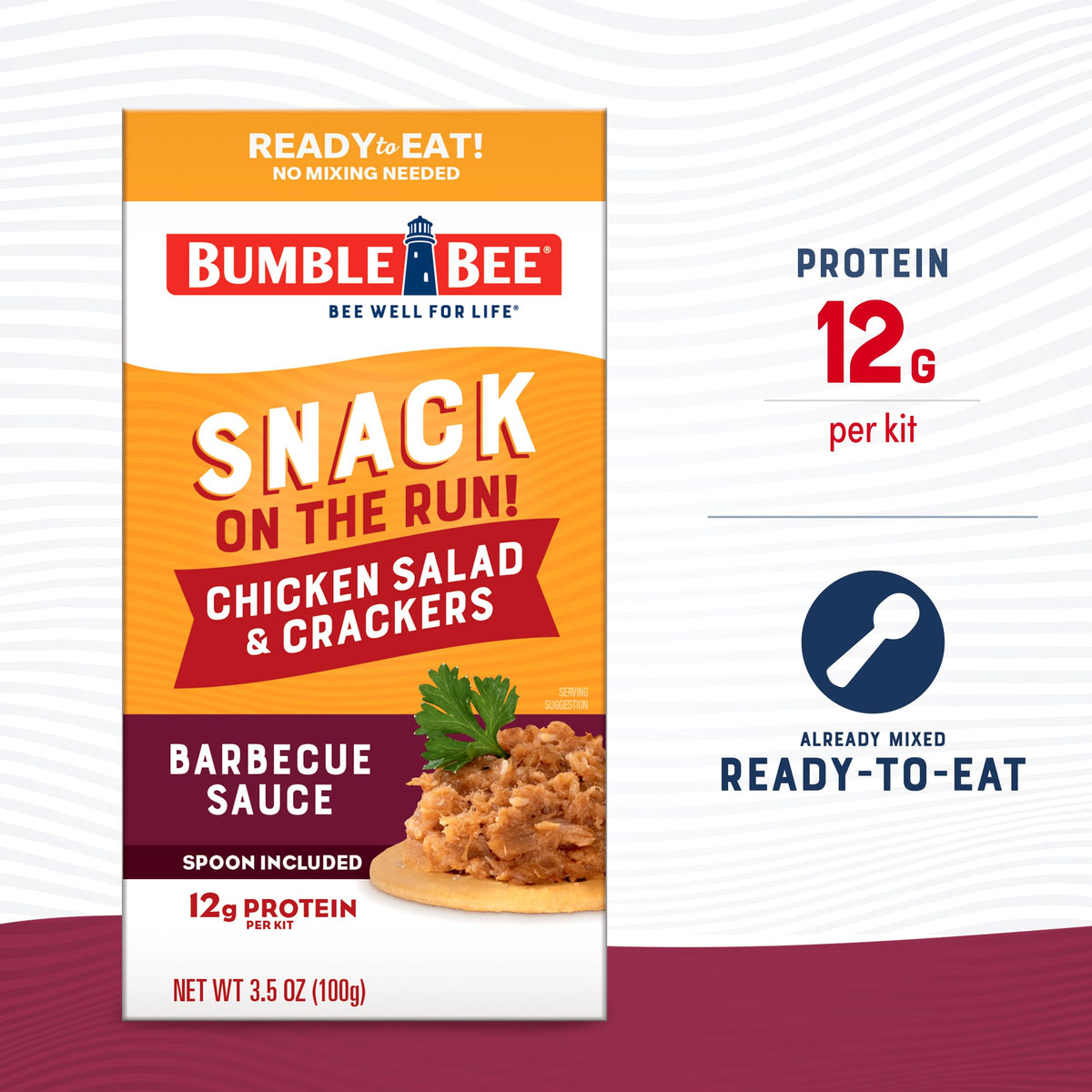 Bumble Bee BBQ chicken salad with crackers close-up highlights crunchy texture