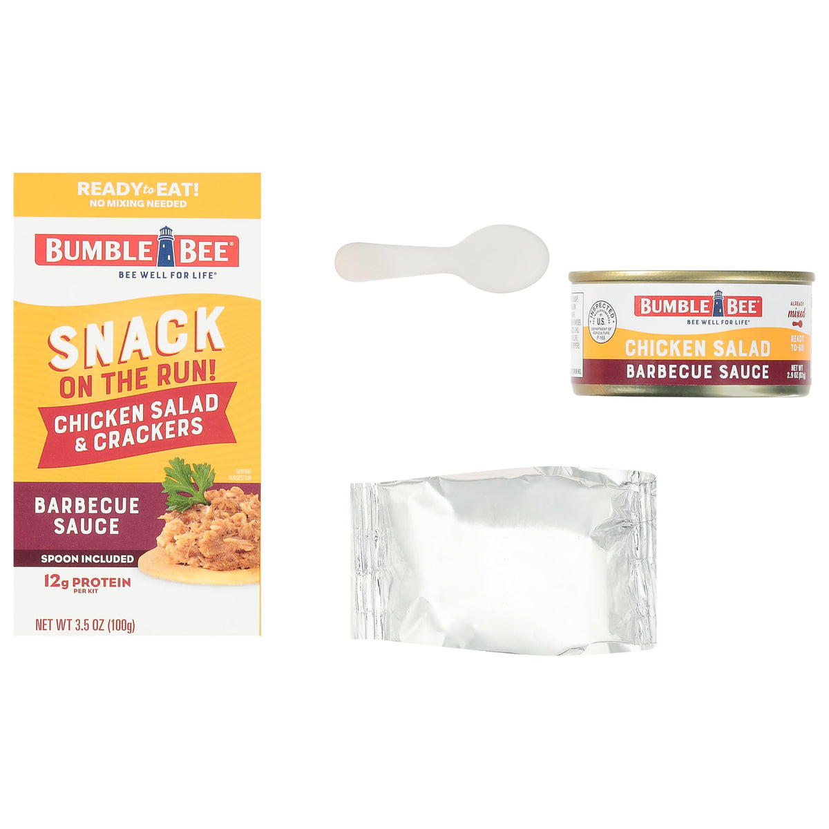 12g protein label on Bumble Bee BBQ chicken salad box