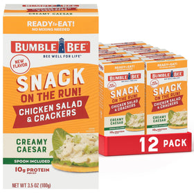 Bumble Bee Snack On The Run Caesar chicken salad with crackers in a 12-pack for busy days.