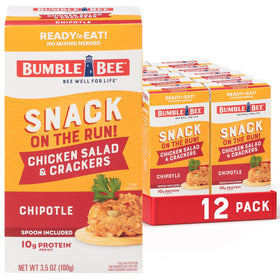 Bumble Bee Snack on the Run Chipotle Chicken Salad with crackers, ready-to-eat lunch on the go.