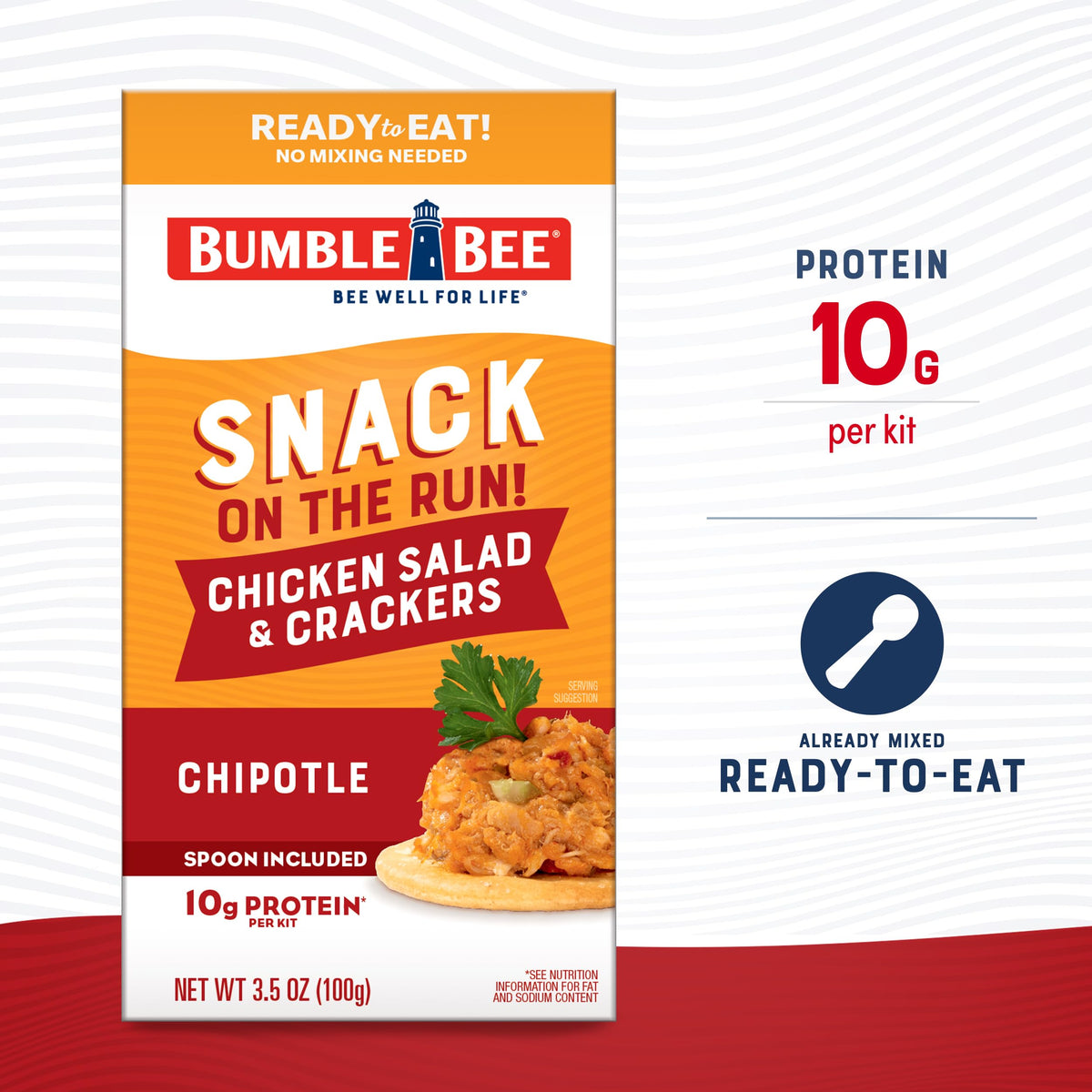 Bumble Bee Snack on the Run kit with crackers and spoon, convenient protein for busy days.