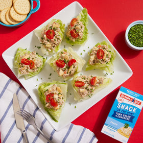 Bumble Bee Ranch Tuna Salad with crackers close-up, convenient ready-to-eat snack.