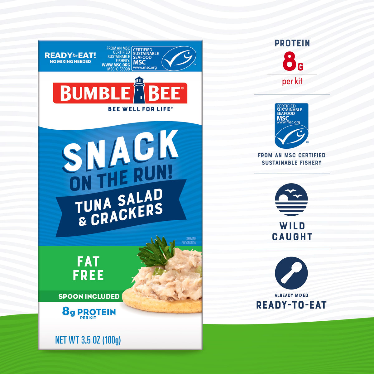 Bumble Bee Snack On The Run tuna salad kit, spoon included for easy snacking.
