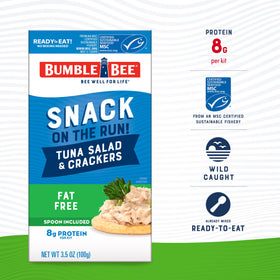 Bumble Bee Snack On The Run tuna salad kit, spoon included for easy snacking.