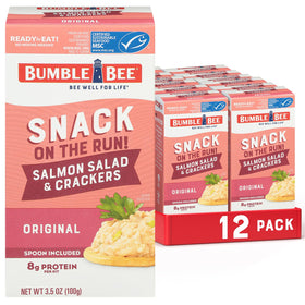 Bumble Bee Snack On The Run salmon salad with crackers — portable protein snack.