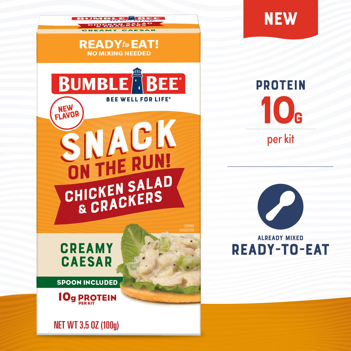 Bumble Bee Snack On The Run premixed Caesar chicken salad ready to eat for quick lunches.