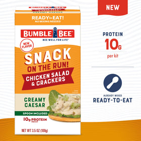 Bumble Bee Snack On The Run premixed Caesar chicken salad ready to eat for quick lunches.