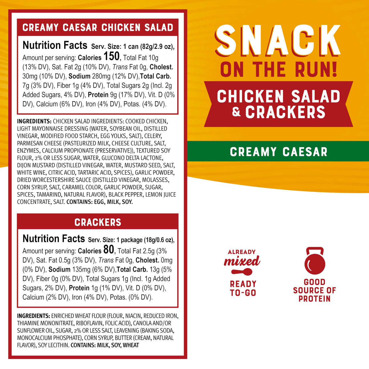 Six crackers and spoon included with Bumble Bee Snack On The Run for a complete snack.