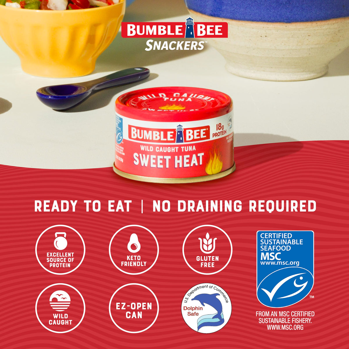 Bumble Bee Snackers delivers 18g protein per serving for a satisfying snack