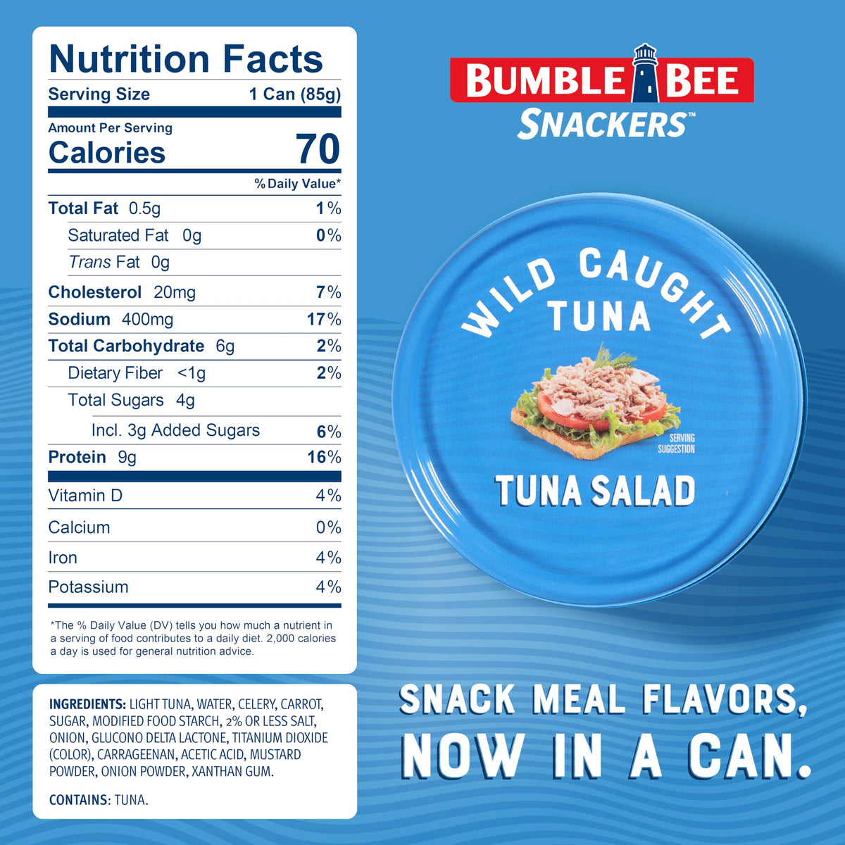 Bumble Bee Snackers 3 oz serving shown for quick meals