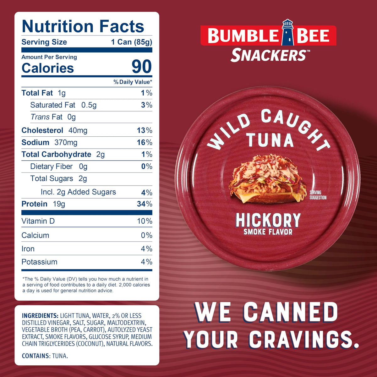 Bumble Bee Snackers Easy Open Tuna can for quick, no-drain meals.
