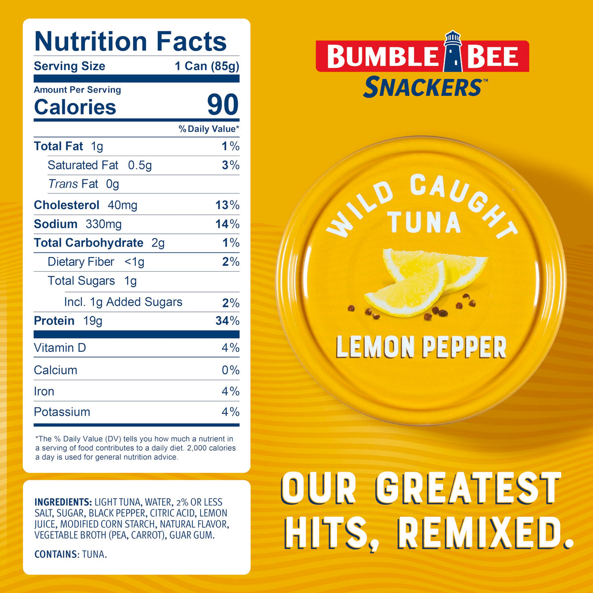 Bumble Bee Snackers Lemon Pepper opened can ready-to-eat snack.