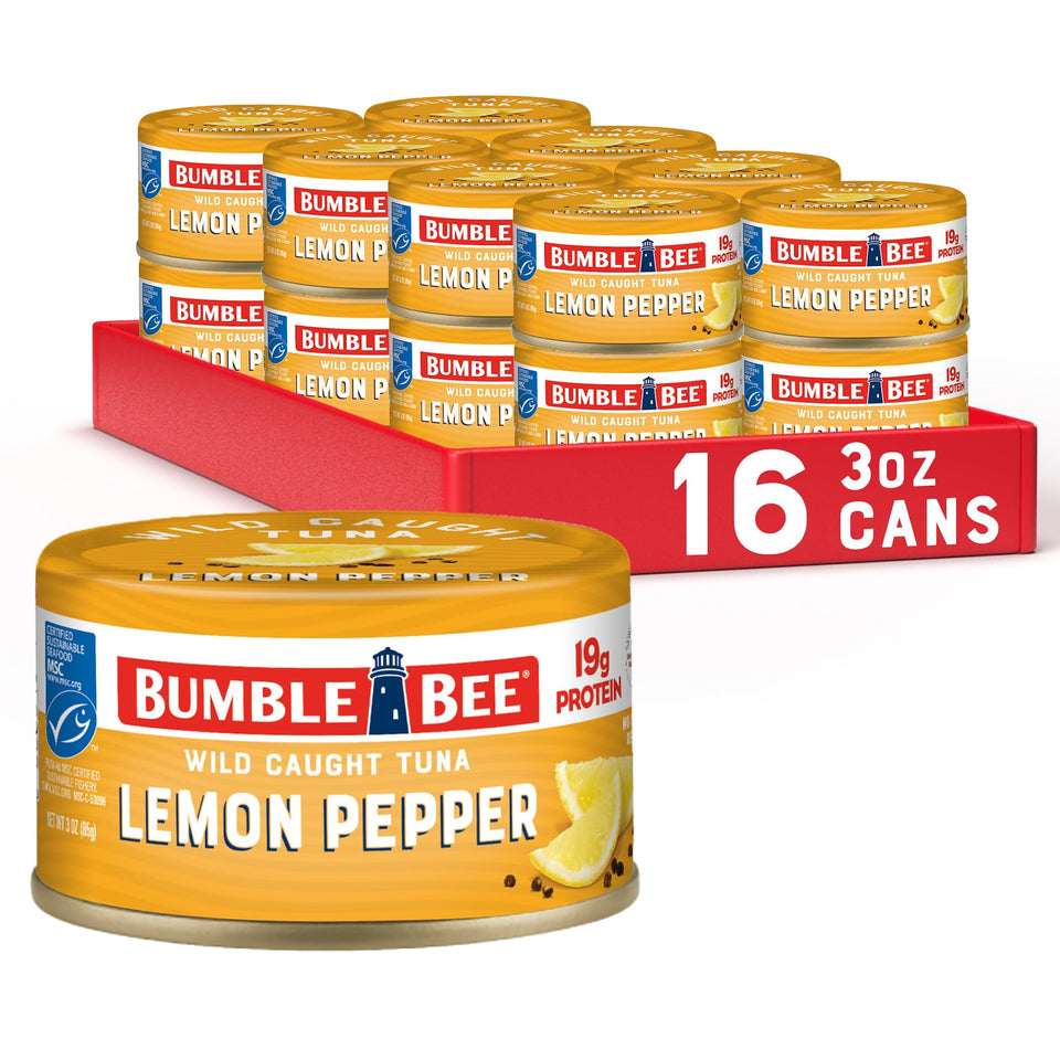 Bumble Bee Snackers Lemon Pepper unopened can for grab-and-go snack.