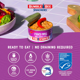 Tuna bowl with Bumble Bee Snackers Thai Chili ready for salad.