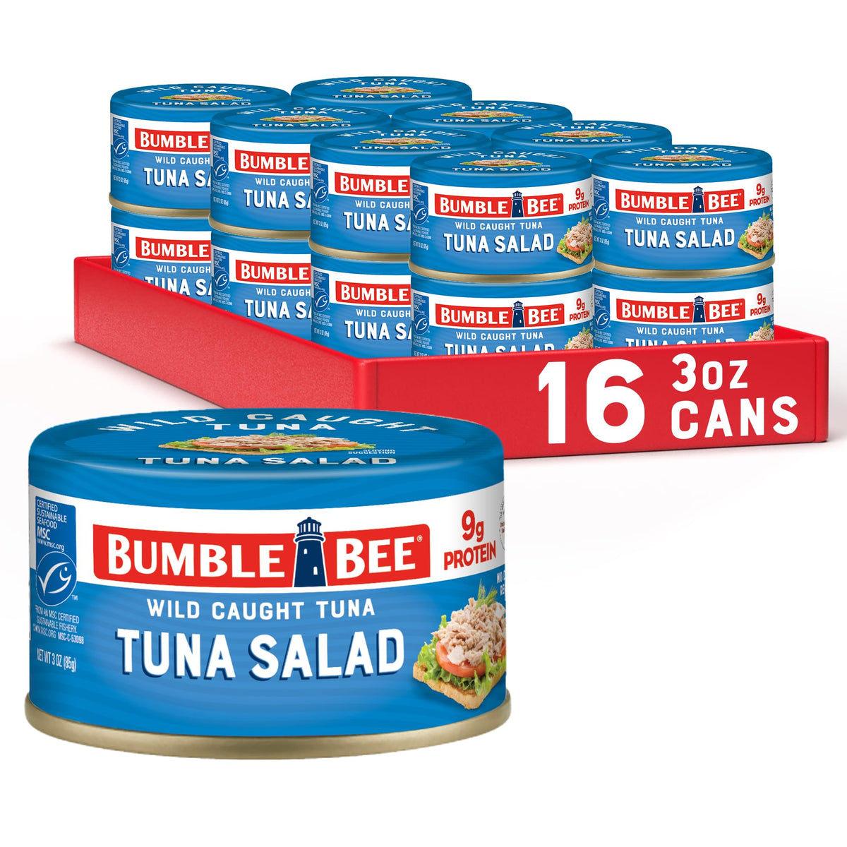 Bumble Bee Snackers Tuna Salad can opened and ready to eat on the go