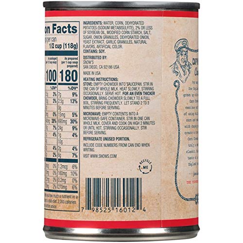 Bumble Bee Snows Chowder Clam New England can label highlighting ingredients for easy meal planning.