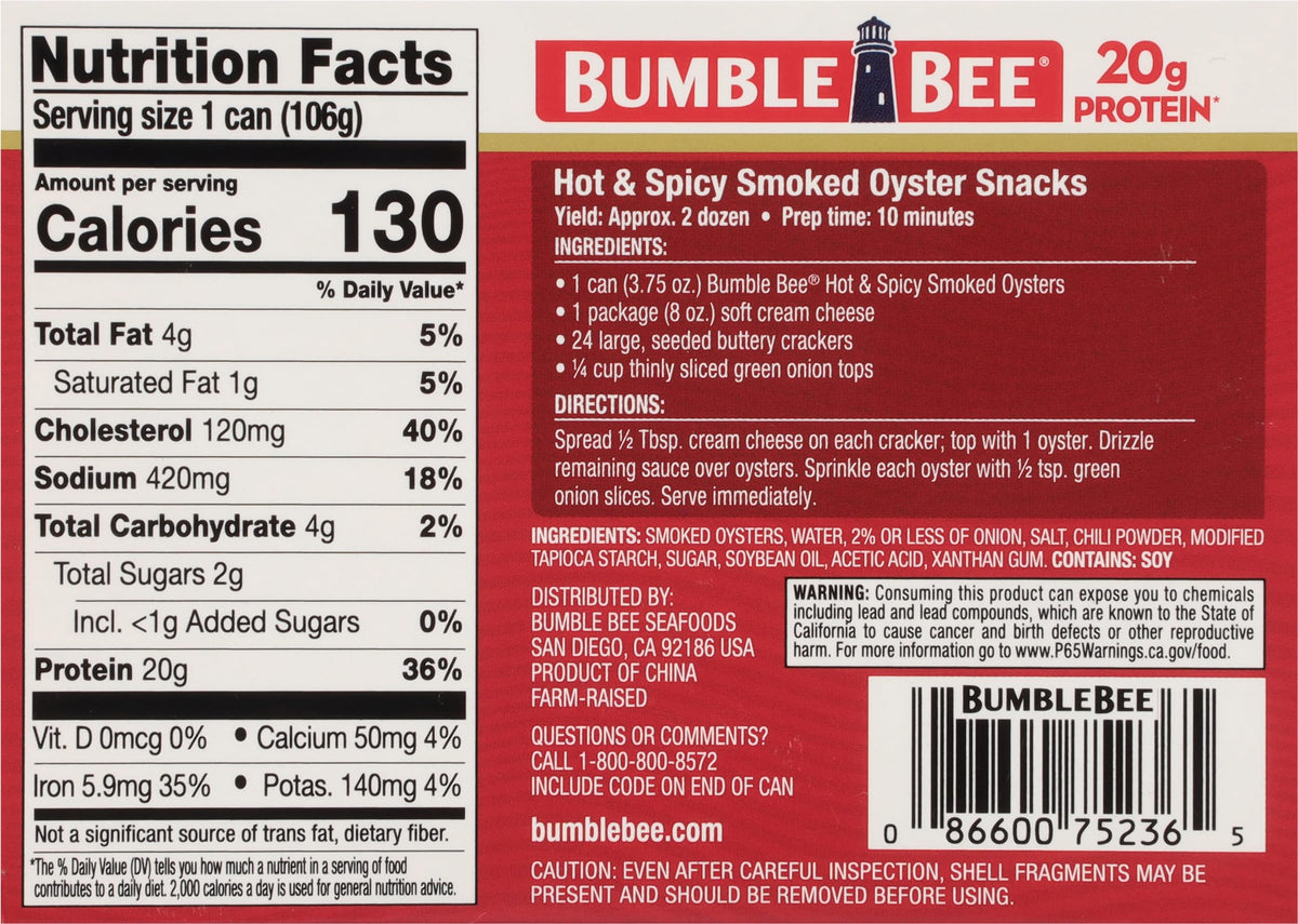 Bumble Bee spicy oysters plate idea for party hors doeuvres.