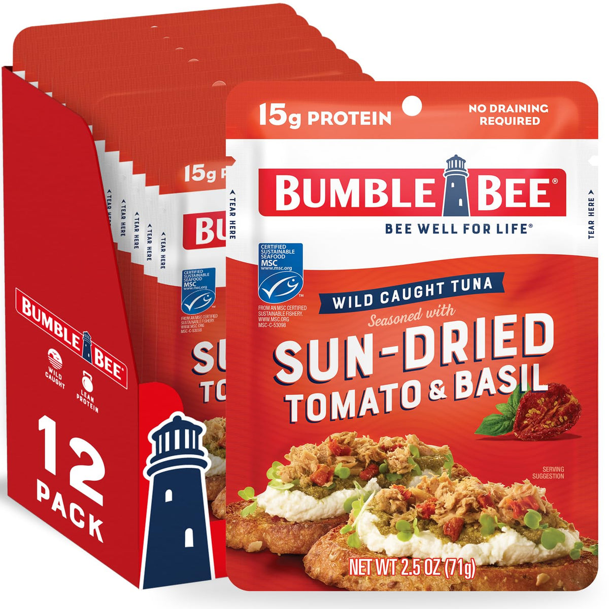 Bumble Bee sun-dried tomato and basil tuna pouch for quick, flavorful meals.