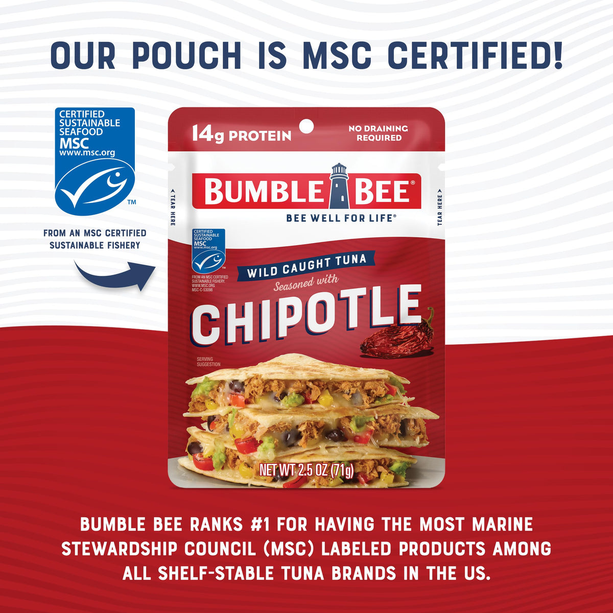 Bumble Bee tuna pouch on a hiking trail as a convenient snack.