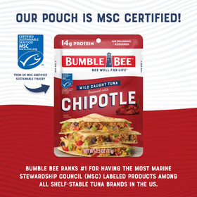 Bumble Bee tuna pouch on a hiking trail as a convenient snack.
