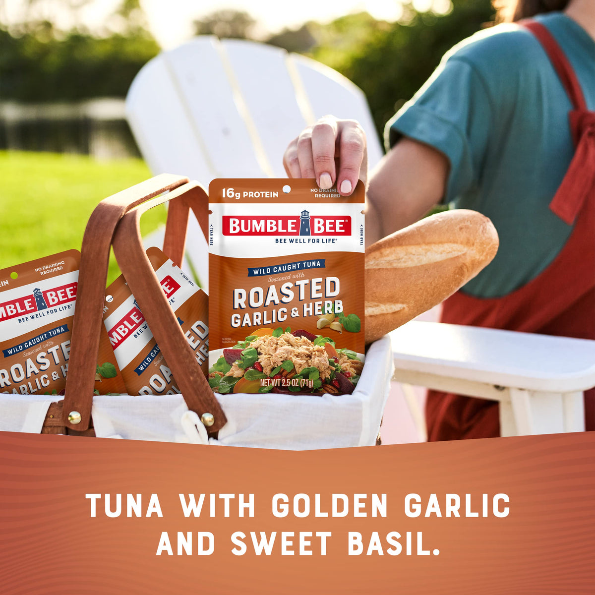 Bumble Bee Roasted Garlic & Herb tuna pouch, convenient ready-to-eat option