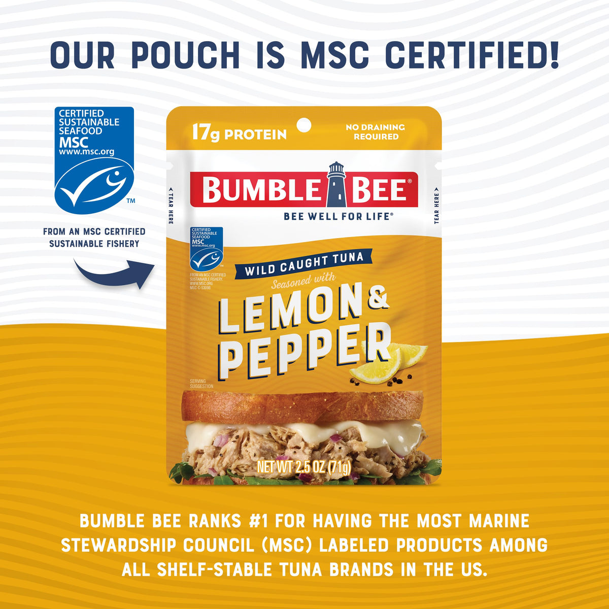 Bumble Bee tuna pouch served over salad for a quick, flavorful meal.