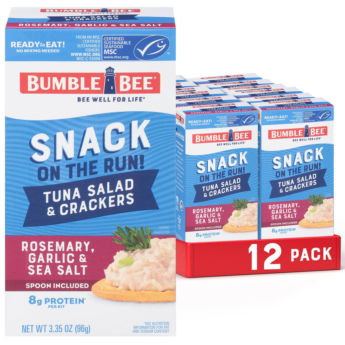 Bumble Bee tuna salad can with rosemary and garlic flavor for on-the-go protein.