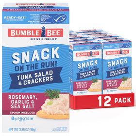 Bumble Bee tuna salad can with rosemary and garlic flavor for on-the-go protein.