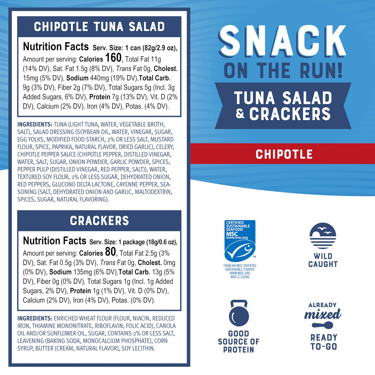 Bumble Bee wheat crackers accompany tuna salad for a balanced snack.