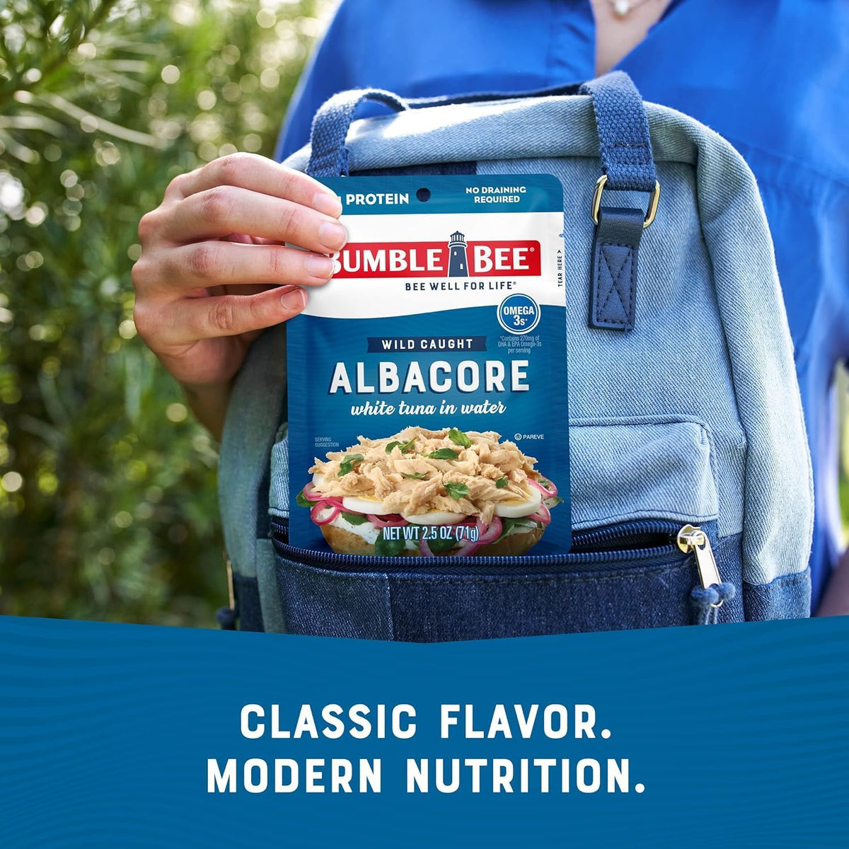 Bumble Bee wild-caught, dolphin-safe tuna pouch for sustainable seafood.